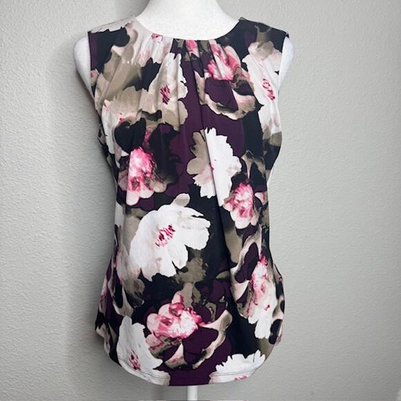 Calvin Klein Sz Small Floral Print Sleeveless Blouse - Picture 1 of 11